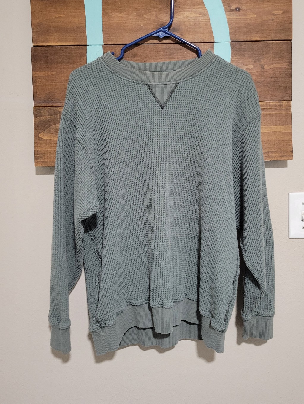 Aerie Olive Green Waffle Knit Crewneck Pullover Sweatshirt Sweater Small